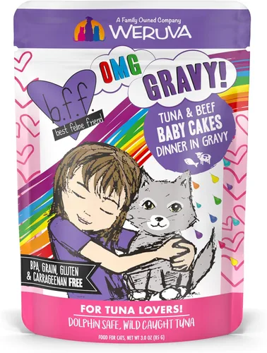 Vista 28 de Weruva B.F.F. OMG - Best Feline Friend Oh My Gravy!, Booya! - Alimento para gatos con carne de res y pollo en salsa, bolsa de 2.8 onzas