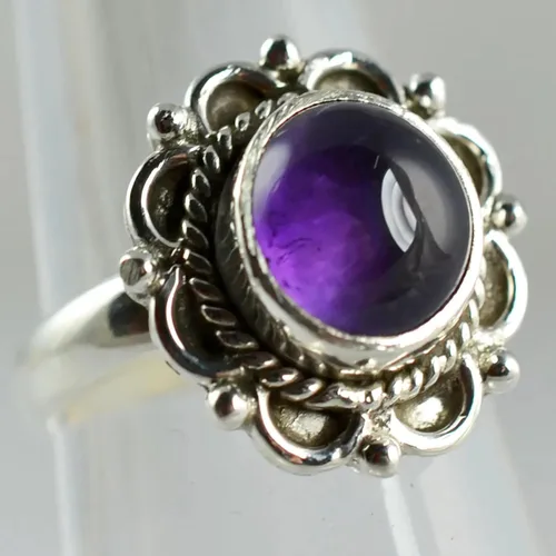 Vista 6 de Navya Craft Anillo de amatista, plata de ley 925, anillo de promesa para mujer, piedra preciosa redonda de amatista natural, joyería hecha a mano