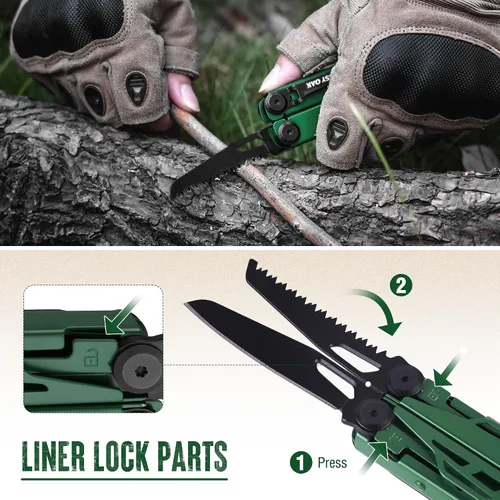 Vista 6 de MOSSY OAK Alicates Multiherramienta Mecanizados por CNC, Herramienta Múltiple 27-en-1 con Cuchillo de Bolsillo, Iniciador de Fuego y Silbato
