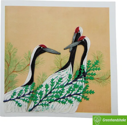 Vista 4 de Grues de Momoyogusa – Flores de Cien Generaciones (1909) de Kamisaka Sekka Tarjeta de Felicitación de Arte Filigrana, Tarjeta de Felicitación