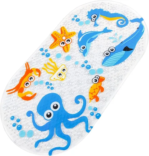 Vista 3 de Tapete de baño para niños pequeños, tapete de baño antideslizante de PVC de 15 x 28 pulgadas para niños, bonita alfombra de baño de dibujos animados