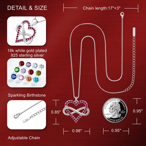 Vista 5 de FULULAY - Collar de corazón de amor para mujer, colgante infinito de piedra natal, chapado en oro 14 zafirorubíesmeraldaamatistaaguamarina joyería