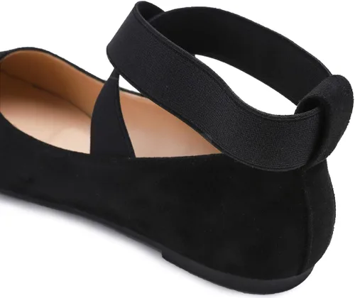 Vista 6 de FEVERSOLE Zapatos de ballet con punta redonda y correa elástica en el tobillo para mujer
