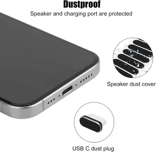 Vista 6 de 4 tapones de polvo USB C y 20 fundas para altavoces de teléfono, cubiertas de puerto USB C, cubiertas de puerto de carga antipolvo, protector