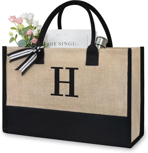 Vista 89 de TOPDesign Personalized Initial Canvas Beach Bag, Monogrammed Gift Tote Bag for Women