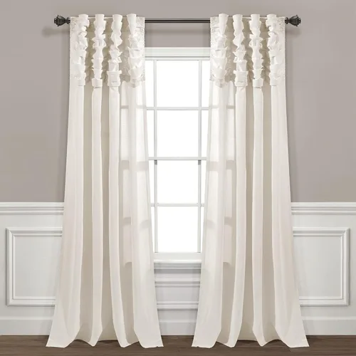 Vista 14 de Lush Decor Panel individual de cortina de cascada fruncida, 84 pulgadas de largo x 52 pulgadas de ancho, lino oscuro