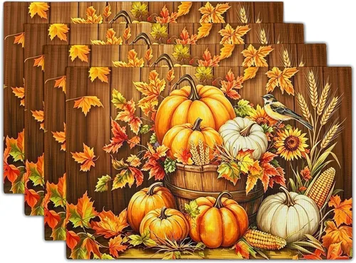 Vista 29 de Fall Placemats 12×18 Inches Set of 4 Autumn Leaves Festival Indoor Kitchen Dining Table Place Mats for Home Party Decoration