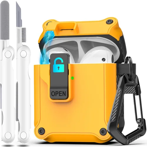 Vista 207 de R-fun Funda de carga compatible con AirPods de 2ª generación 2019, 1ª generación 2016, protección completa contra caídas, tapa desplegable