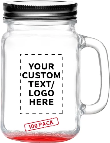 Vista 27 de DISCOUNT PROMOS Tarros de masón con mango Libbey personalizado con tapa de 16 onzas, juego de 10, paquete personalizado a granel