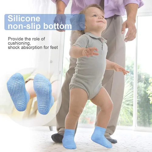 Vista 2 de GRPSKCOS Calcetines Antideslizantes para Bebés 12 Pares Calcetines Antideslizantes para Niños Pequeños de 0-7 Años Infantes Niños Pequeños Niños