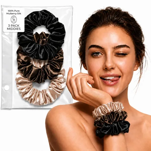 Vista 16 de SUNDAYSILKS™ - Lujosos coleteros de seda de morera para mujeres y niñas Coleteros antideslizantes y sedosos para el cabello natural, rizado, fino