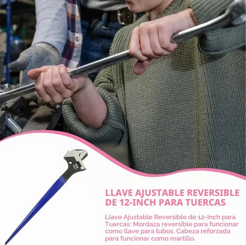 Vista 3 de Llave ajustable de 12 pulgadas con cola puntiaguda, herramienta de construcción de acero de aleación de alta resistencia para y tuberías, mango
