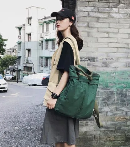 Vista 7 de Mochila de lona vintage para mujeres y hombres, bolsa de viaje casual de gran capacidad, de mezclilla, estilo grunge, senderismo, viajes (verde)