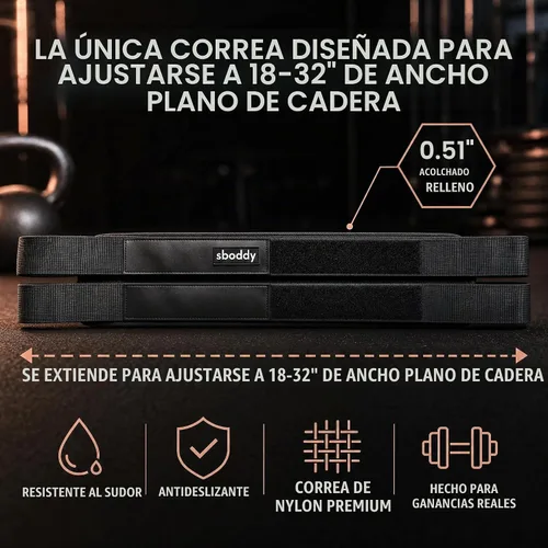 Vista 3 de Cinturón de empuje de cadera con diseño de doble correa – Constructor de glúteos para mancuernas pesadas, pesas rusas y discos de hasta 400 libras
