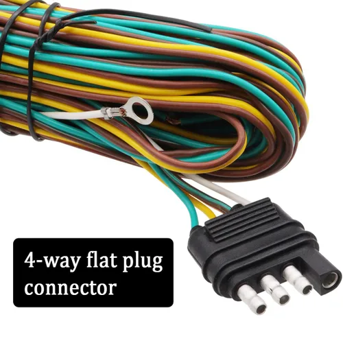 Vista 2 de Kit de extensión de arnés de cableado de luz de remolque de 4 cables planos de 25 pies, arnés de cableado para remolque con cable de tierra blanco