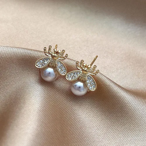 Vista 7 de Pendientes de tuerca de circonita S925 para mujer, aretes de perlas barrocas naturales, Latón, Perla