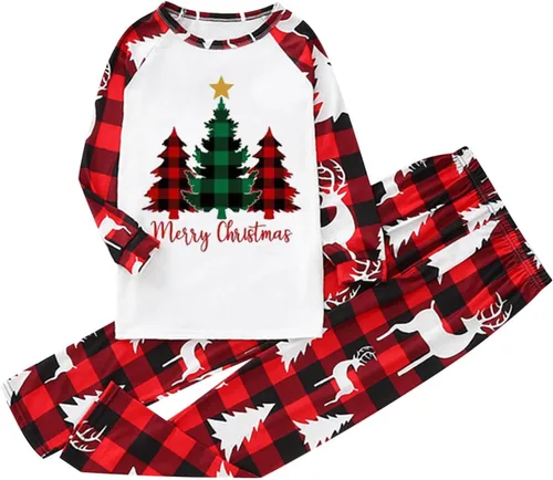 Vista 3 de Kainawee Pijamas de Navidad para la familia 2023 a juego, juego de 2 piezas de manga larga para festival, fiesta, pijamas
