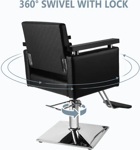 Vista 8 de OmySalon Silla hidráulica para peluquería, silla de peluquería moderna con base cuadrada y reposapiés, giro de 360 grados, equipo de spa de belleza