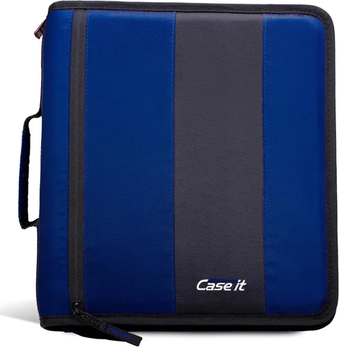 Vista 13 de Case-It - Clásica carpeta con cremallera, con argollas de 2 pulgadas, múltiples bolsillos, capacidad para 800 hojas, correa de hombro - Negro Un