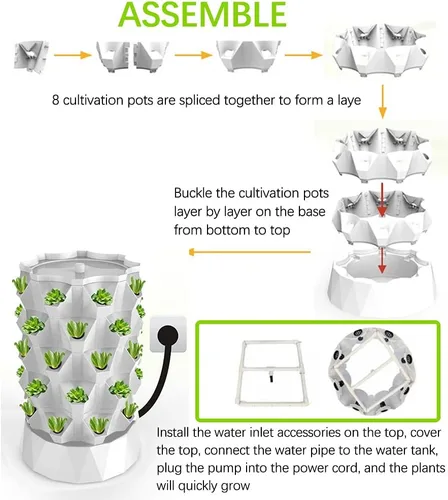 Vista 3 de Sistema de cultivo hidropónico de 40 macetas para acuaponía, torre de jardín, kit de cultivo aeropónico para interiores y exteriores, hierbas