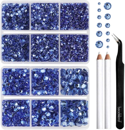 Vista 19 de BEADSLAND Diamantes de imitación termoadhesivos, 6080 piezas de diamantes de imitación azules para manualidades en ropa, 6 tamaños mixtos con lápiz