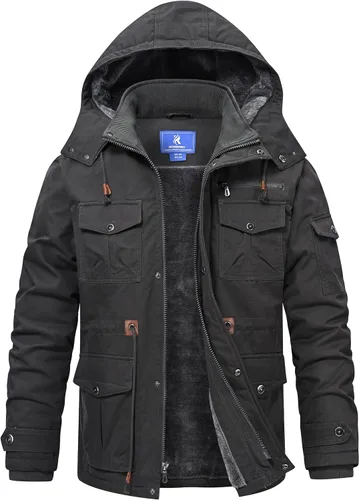 Vista 7 de Rapoo Chaqueta de invierno para hombre, de algodón, con forro polar, gruesa y cálida, con capucha