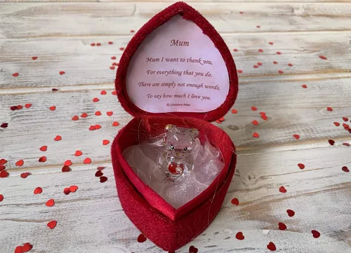 Vista 7 de Caja en forma de corazón de oso de cristal para una madre muy querida gracias mamá