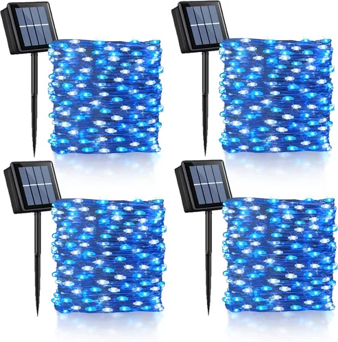 Vista 17 de YEGUO Paquete de 4 luces solares de Halloween de 33 pies, 100 luces LED moradas de Navidad impermeables para exteriores, 8 modos de luces solares