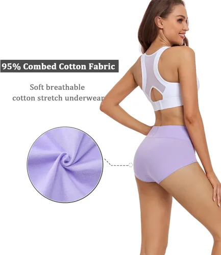 Vista 3 de wirarpa Ropa interior para mujer de cintura alta, bragas de algodón suaves de cobertura completa, paquete de 5 unidades (talla regular y grande)