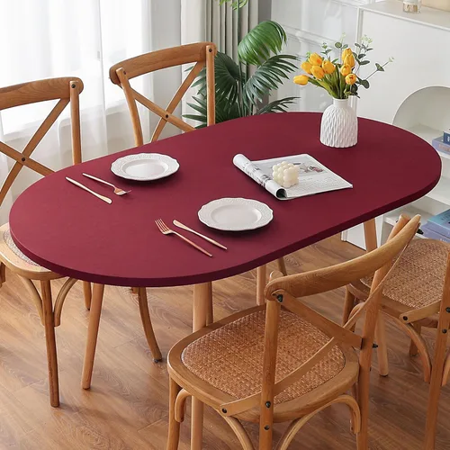 Vista 19 de Mantel redondo de elastano, suave y agradable a la piel, sin pelusas, funda de mesa de tela transpirable con banda elástica para comedor, reunión