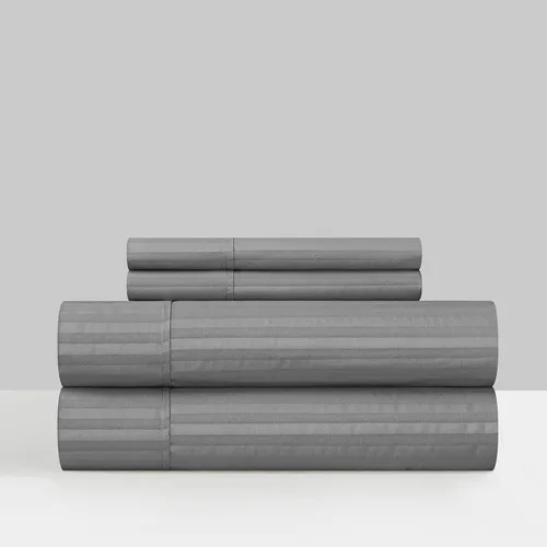 Vista 4 de Chic Home Siena - Juego de sábanas de 4 piezas con diseño de rayas de color sólido, incluye 1 encimera, 1 sábana bajera y 2 fundas de almohada, Verde