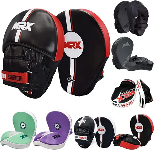 Vista 10 de MRX Gel Tech - Gancho de boxeo y almohadillas de Jab MMA Focus Guantes de entrenamiento Thai Kick Strike Shield Curvo Negro/Blanco