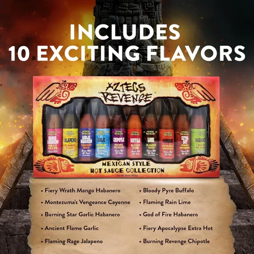 Vista 4 de Set de regalo de variedad de salsa picante estilo mexicano Aztecs Revenge - 10 botellas de salsa picante