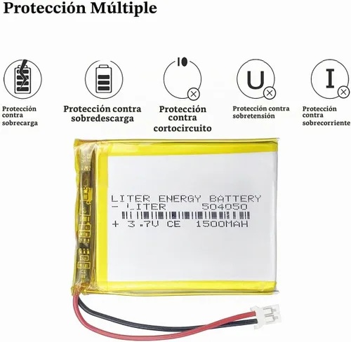 Vista 4 de Liter 3.7V 1500mAh 504050 Lipo Batería recargable de iones de polímero de litio con conector JST 0.079 in