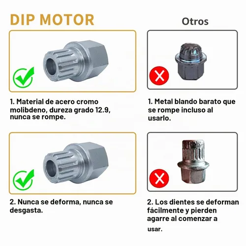 Vista 2 de Llave de bloqueo de rueda de acero cromado para Volkswagen, llave de tornillo antirrobo para tuerca compatible con VW (52)