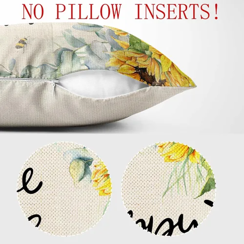 Vista 4 de Bee Happy - Funda de almohada de girasol de 18 x 18 pulgadas, fundas de almohada decorativas para primavera y verano con miel de abeja dulce