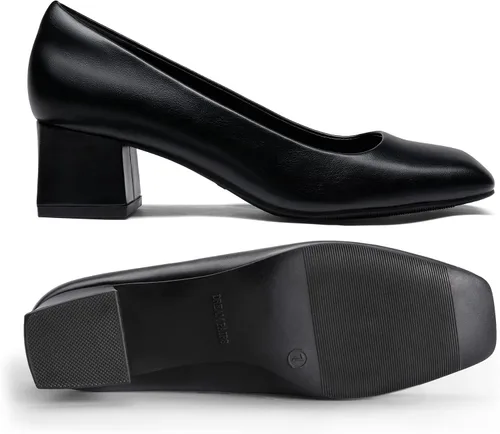 Vista 2 de DREAM PAIRS Tacones gruesos para mujer, tacón cuadrado cerrado, tacón bajo, zapatos de vestir, cómodos, para boda, fiesta, oficina, zapatos de tacón