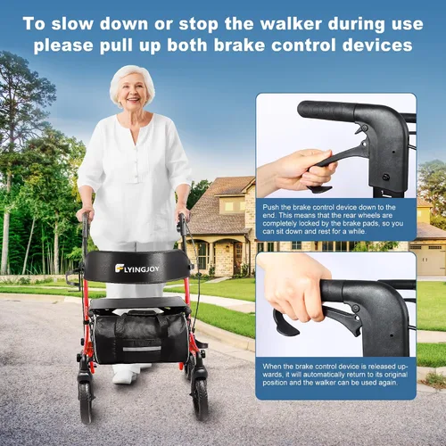 Vista 6 de Andador ligero con asiento para personas mayores, andador plegable con neumáticos grandes todo terreno a prueba de pinchazos, altura ajustable