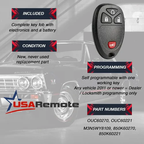 Vista 3 de Control remoto de entrada sin llave para Chevy, Cadillac, GMC, Buick, Saturn, Suzuki (OUC60270, OUC60221), lote a granel de 10