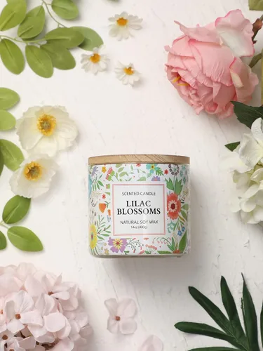 Vista 3 de Vela de primavera, vela perfumada floral, vela perfumada Blossoms Gardenia, 3 mechas grandes, 14 onzas