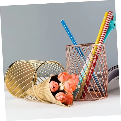 Vista 6 de NUOBESTY Soporte creativo de la pluma del escritorio del metal para el cepillo del maquillaje de los artículos de papelería blanco organizar