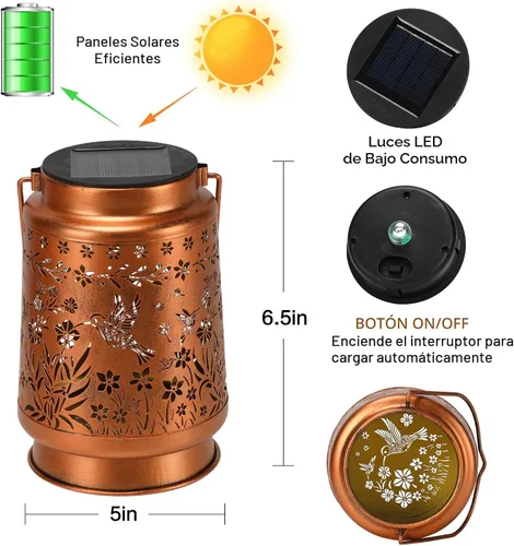 Vista 4 de Faroles solares de colibrí para exteriores, impermeables, decoración de jardín, luz LED de metal, regalos de cumpleaños para mujeres, mamá, regalos