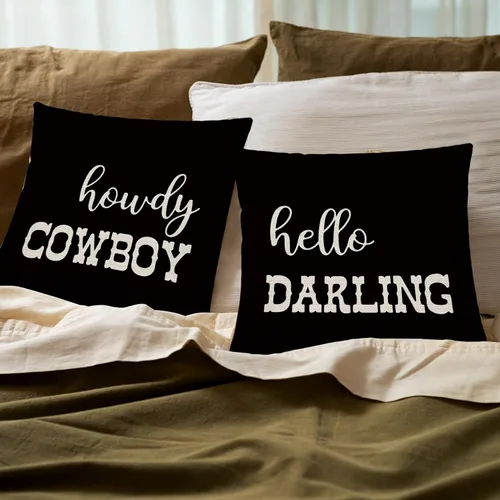 Vista 2 de Funda de Almohada Decorativa para Dormitorio Estilo Occidental, Regalos de Vaquero Vaquera para Adolescentes Niñas Niños, Fundas de Almohada Black_3