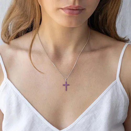 Vista 3 de STARCHENIE Collar de cruz de plata de ley con colgante de crucifijo con piedras preciosas para mujer