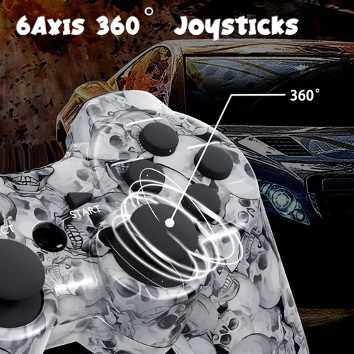Vista 3 de Controller for PS-3 Wireless, Gaming Remote Joystick for Play 3 with Charger Cable Cord (Black Ghost, White Skull)