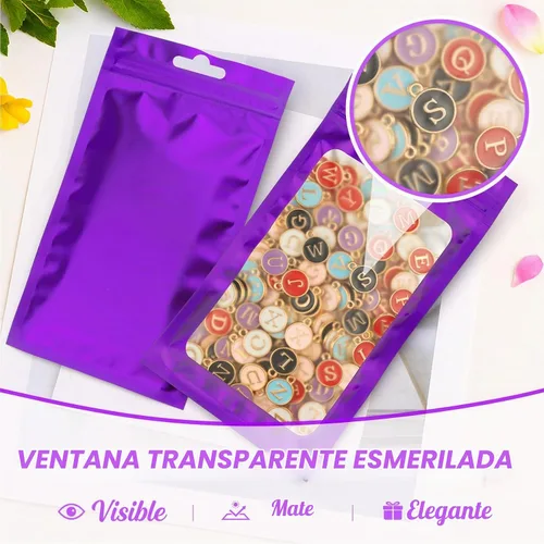 Vista 5 de ANZNKU 100 bolsas de Mylar moradas, resellables a prueba de olores, bolsas Morado