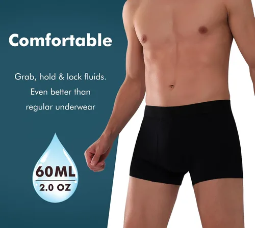 Vista 3 de AIRCUTE Ropa interior para hombre con incontinencia orina, apertura frontal, absorbente, a prueba de fugas, para goteo de fugas (S, negro)