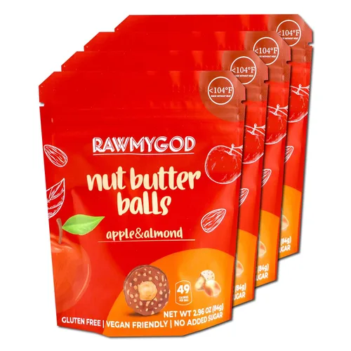Vista 5 de RAWMYGOD Bolas de mantequilla de nuez, sin gluten, veganas, sin azúcar añadida, paquete de 4 bolsas, 7 bolas por bolsa resellable