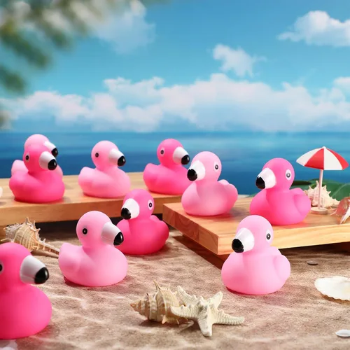 Vista 4 de Jerify 48 piezas de pato de goma flamenco a granel rosa para niños, patos flotantes de verano para playa, patos de goma para baby shower, regalos