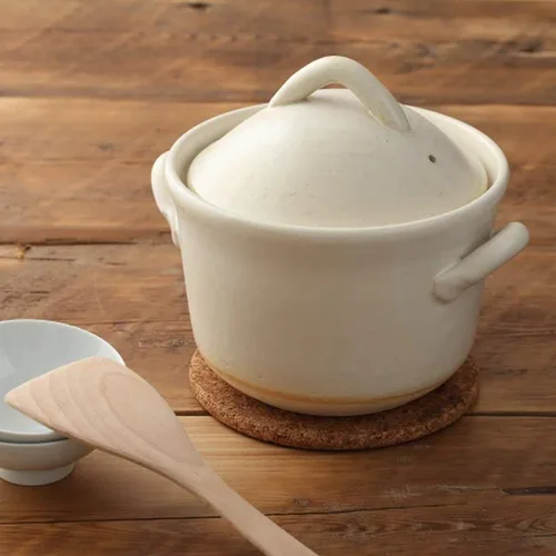 Vista 4 de Olla japonesa Donabe Cocer de arroz, 3 Go, 2200 cc, color blanco